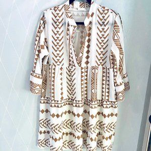 Silk & Salt Geometric Print 3/4 Sleeve Mini Dress Size Small